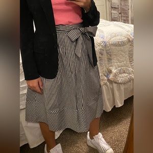 Vintage style black & white gingham midi skirt with tie belt size medium